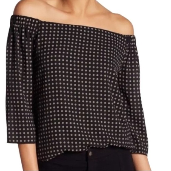 BAILEY 44 BLACK BROWN PRINTED OFF-SHOULDER 3/4 SLEEVE BLOUSE WOMENS SZ XS - Picture 1 of 8